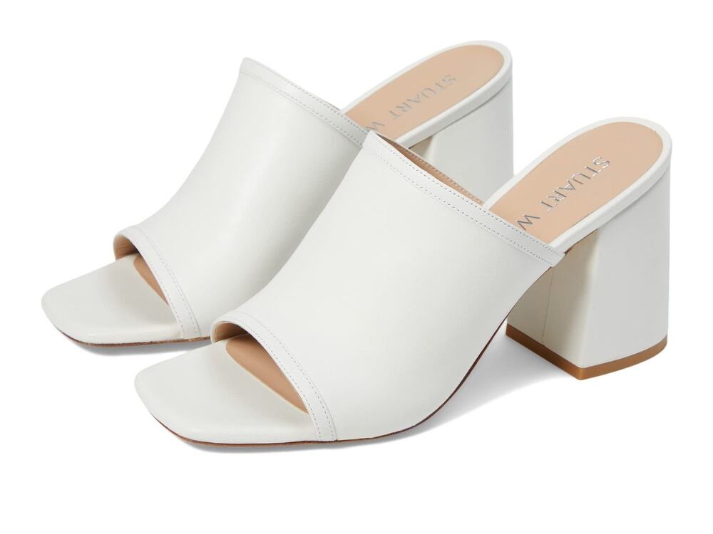 Stuart Weitzman Cayman 85 Block Slide Sandals Women’s Size 8 M White Leather